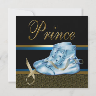 Blaue Schuhe schwarzes Gold Prinz Baby-Party Einladung