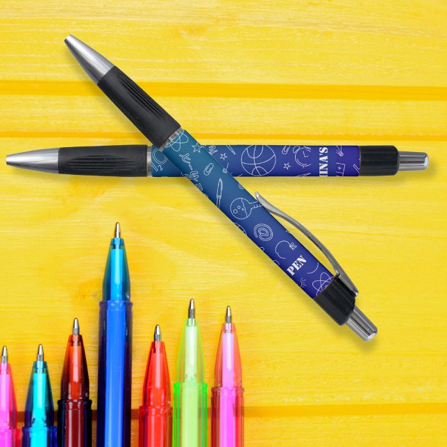 Blaue Schulelemente - personalisiert Kugelschreiber (Blue School elements pattern personalized Pen)