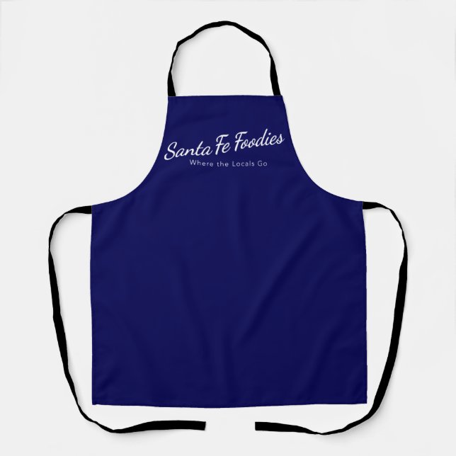 Blaue Schürze mit Santa Fe Foodies-Logo (Vorderseite)