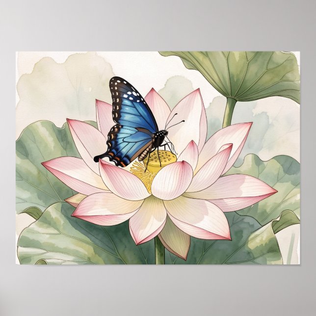  Blaue Schwalbenschwanz-Schmetterling mit Lotusblu Poster (Vorne)