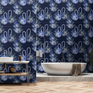 Blaue Schwäne Wasserfarben Handgemalt Tapete