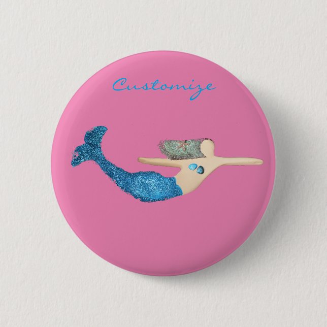 Blaue Schwanz Meerjungfrau schwimmen Thunder_Cove Button (Vorderseite)
