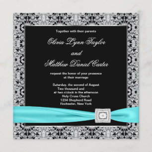 Blaue Schwarz Silber Spitze Klassische Hochzeit Einladung