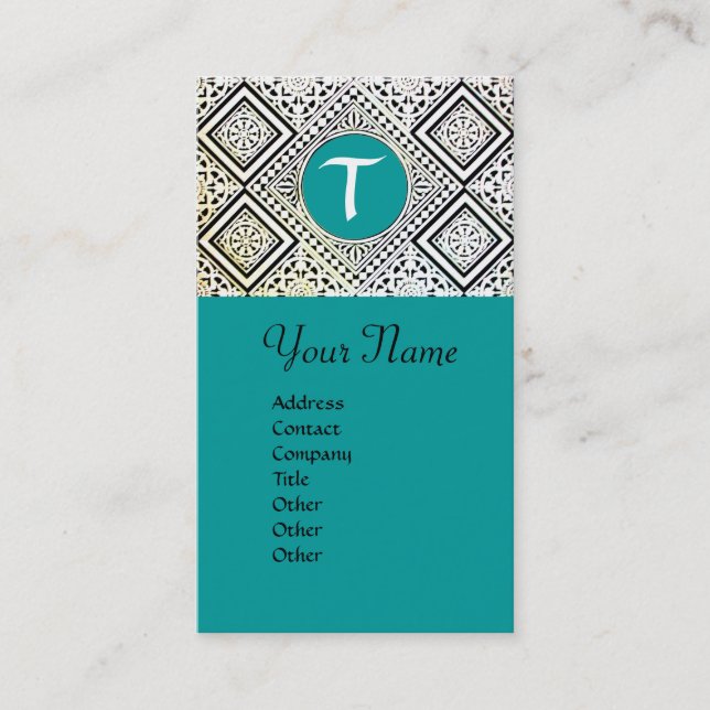 BLAUE SCHWARZ UND WEISS ROMAN EAGLE DAMASK MONOGRA VISITENKARTE (Vorderseite)