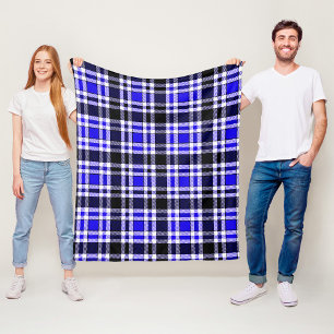Blaue Schwarz-Weiß-Flanell-Tartanmuster-Design Fleecedecke