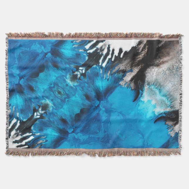 Blaue Schwarz-weiß graue Farbpinsel Abstrakt Decke (Vorderseite)