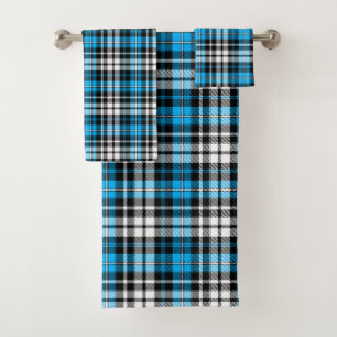 Blaue Schwarz-Weiß-Karierte Tartan-Muster-Design  Badhandtuch Set