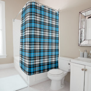Blaue Schwarz-Weiß-Karierte Tartan-Muster-Design Duschvorhang