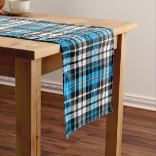 Blaue Schwarz-Weiß-Karierte Tartan-Muster-Design Kurzer Tischläufer