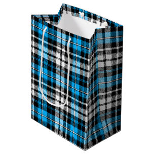 Blaue Schwarz-Weiß-Karierte Tartan-Muster-Design Mittlere Geschenktüte