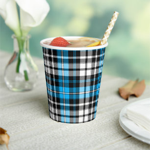 Blaue Schwarz-Weiß-Karierte Tartan-Muster-Design Pappbecher