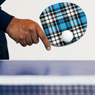 Blaue Schwarz-Weiß-Karierte Tartan-Muster-Design Tischtennis Schläger