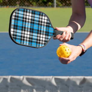 Blaue Schwarz-Weiß-Karo-Tartan-Musterdesign Pickleball Schläger