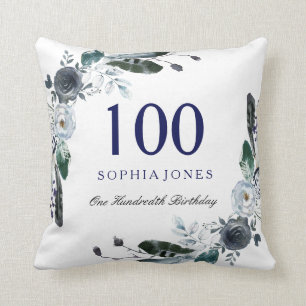 Blaue Schwarz-weiße Blüte am 100. Geburtstag Kissen