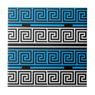 Blaue Schwarz-Weiße Griechische Schlüssel-Fretten- Fliese
