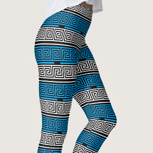 Blaue Schwarz-Weiße Griechische Schlüssel-Fretten- Leggings