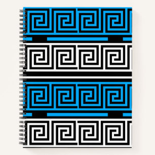 Blaue Schwarz-Weiße Griechische Schlüssel-Fretten- Notizbuch