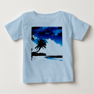 Blaue Schwarz-weiße Palme Silhouette Baby T-shirt