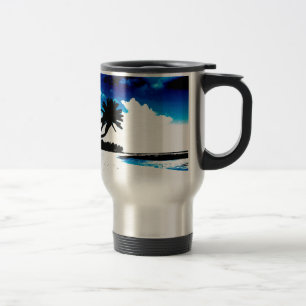Blaue Schwarz-weiße Palme Silhouette Reisebecher