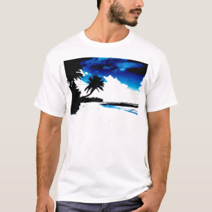 Blaue Schwarz-weiße Palme Silhouette T-Shirt