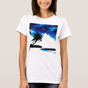 Blaue Schwarz-weiße Palme Silhouette T-Shirt