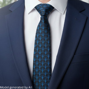 Blaue schwarze Art Deco-Muster Krawatte