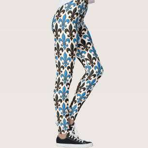Blaue Schwarze Barock-Fleur-de-lis-Musterdesign Leggings