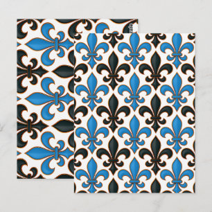Blaue schwarze Barock-Fleur-de-lis-Musterdesign  Postkarte
