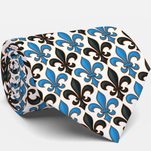 Blaue schwarze barocke Fleur-de-lis-Musterdesign  Krawatte