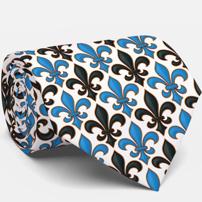 Blaue schwarze barocke Fleur-de-lis-Musterdesign  Krawatte (Von Creator hochgeladen)