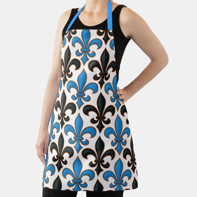 Blaue schwarze barocke Fleur-de-lis-Musterdesign  Schürze (Von Creator hochgeladen)