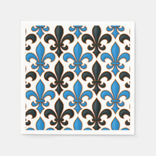 Blaue schwarze barocke Fleur-de-lis-Musterdesign Serviette