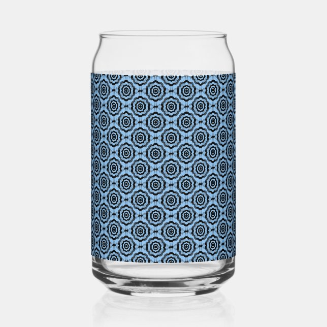 Blaue schwarze Blumen nahtloses Muster Dosenglas (Vorderseite)