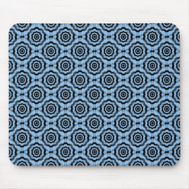 Blaue schwarze Blumen nahtloses Muster Mousepad (Vorne)
