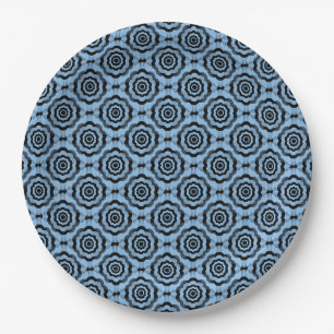 Blaue schwarze Blumen nahtloses Muster Pappteller