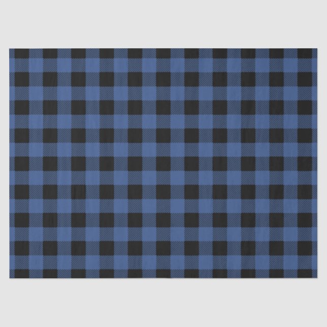 Blaue schwarze Buffalo-Karo-Gingham-Holzfäller Seidenpapier (Vorderseite)