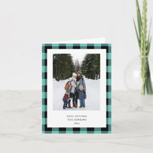 Blaue schwarze Buffalo-Karo-Plaid-Rand-Weihnachten Feiertagskarte