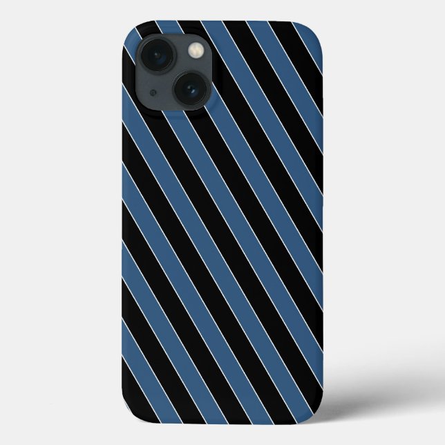 Blaue schwarze Diagonalpinstreifen Case-Mate iPhone Hülle (Rückseite)