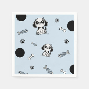Blaue & schwarze Fischgräten-Hundegeburtstagsfeier Serviette