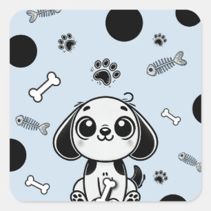 Blaue & schwarze Fischgräten-Hundeparty Quadratischer Aufkleber