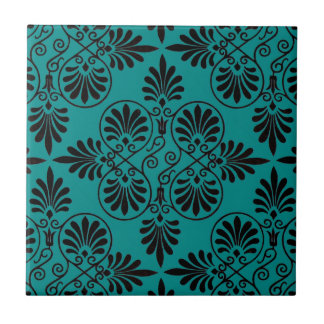 Blaue schwarze Fliesenmuster griechisches Design V Fliese