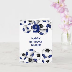 Blaue schwarze Fußballbälle Kindergeburtstag Karte