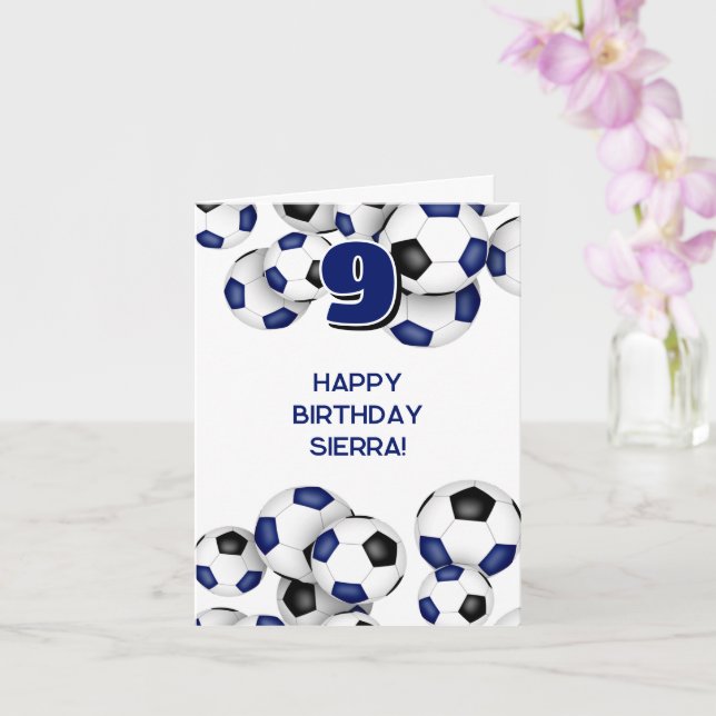 Blaue schwarze Fußballbälle Kindergeburtstag Karte (Orchidee)