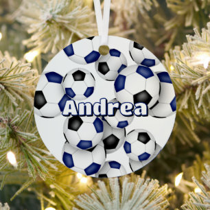 Blaue schwarze Fußballbälle Sportkugel Sake Ornament Aus Metall