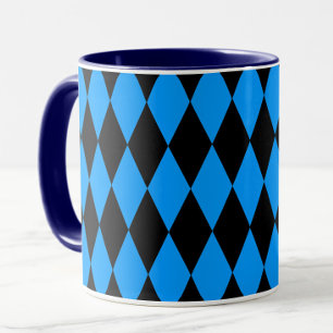Blaue schwarze Harlekin-Diamanten-Schachbrett-Desi Tasse