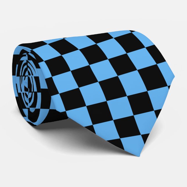 Blaue schwarze karierte Fliesenmuster  Krawatte (Gerollt)