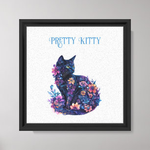 Blaue schwarze Katzenblumen hübsche Katze Leinwanddruck
