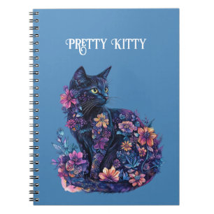 Blaue schwarze Katzenblumen hübsche Katze Notizblock