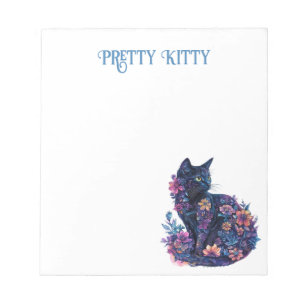 Blaue schwarze Katzenblumen hübsche Katze Notizblock