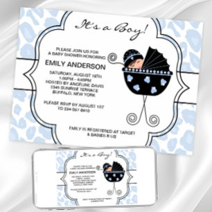 Blaue schwarze Leopard Baby Boy Babyparty-Einladun Einladung